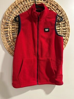 Caterpillar Red Fleece Vest with Black Trim